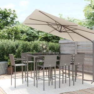 vidaXL VidaXL 9 Piece Patio Bar Set Gray Poly Rattan 1