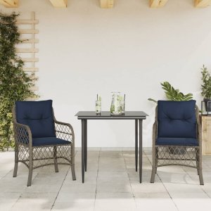 vidaXL VidaXL 3 Piece Bistro Set with Cushions Gray Poly Rattan 1