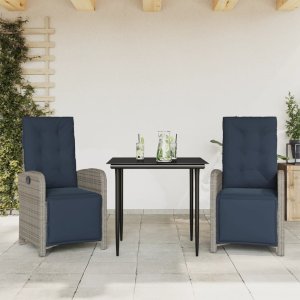 vidaXL VidaXL 3 Piece Bistro Set with Cushions Gray Poly Rattan 1