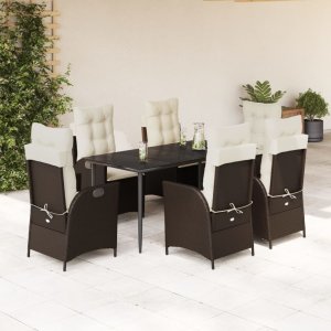 vidaXL VidaXL 7 Piece Patio Dining Set with Cushions Brown Poly Rattan 1