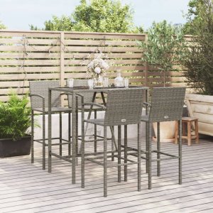 vidaXL VidaXL 5 Piece Patio Bar Set Gray Poly Rattan 1