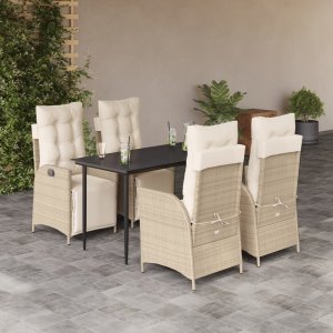 vidaXL VidaXL 5 Piece Patio Dining Set with Cushions Beige Poly Rattan 1