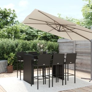 vidaXL VidaXL 7 Piece Patio Bar Set Black Poly Rattan 1