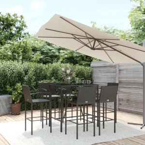 vidaXL VidaXL 7 Piece Patio Bar Set Black Poly Rattan 1