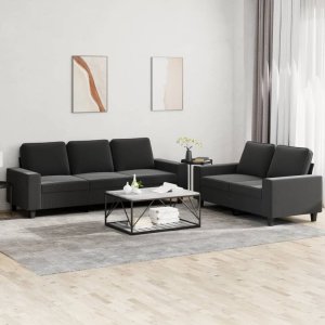 vidaXL VidaXL 2 Piece Sofa Set Black Fabric 1