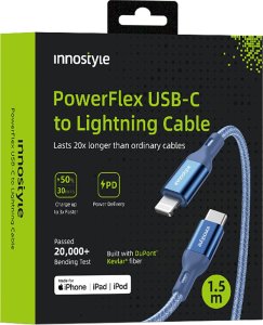 Kabel USB Innostyle INNOSTYLE POWERFLEX KABEL USB-C LIGHTNING MFI SZYBKIEGO ŁADOWANIA DO IPHONE KEVLAR 2M NIEBIESKI 1