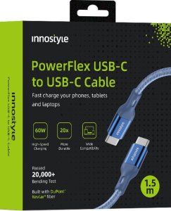 Kabel USB Innostyle INNOSTYLE POWERFLEX KABEL USB-C SZYBKIE ŁADOWANIE DO IPHONE SAMSUNG 3A 60W KEVLAR 2M NIEBIESKI 1