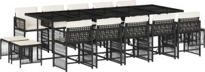 vidaXL vidaXL 15-cz. zestaw mebli ogrodowych z poduszkami, czarny, rattan PE 2