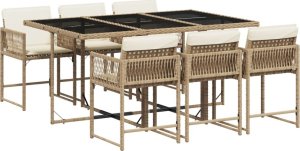vidaXL vidaXL 7-cz. zestaw mebli ogrodowych z poduszkami, beżowy, polirattan 2