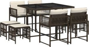 vidaXL vidaXL 9-cz. zestaw mebli ogrodowych z poduszkami, brązowy, rattan PE 2