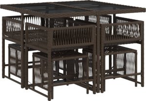 vidaXL vidaXL 9-cz. zestaw mebli ogrodowych z poduszkami, brązowy, rattan PE 4