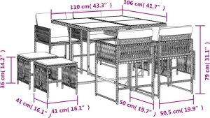 vidaXL vidaXL 9-cz. zestaw mebli ogrodowych z poduszkami, brązowy, rattan PE 6