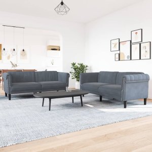 vidaXL VidaXL 2 Piece Sofa Set Dark Gray Velvet 1