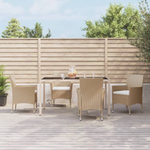 vidaXL VidaXL 5 Piece Patio Dining Set with Cushions Beige Poly Rattan 1