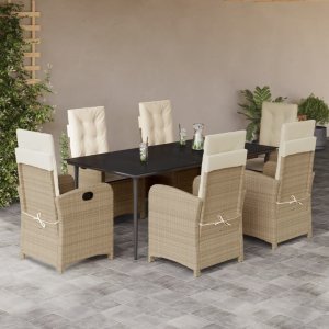 vidaXL VidaXL 7 Piece Patio Dining Set with Cushions Beige Poly Rattan 1