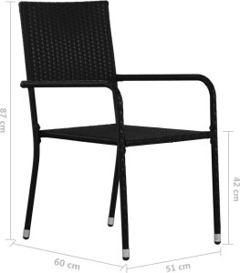 vidaXL vidaXL Krzesła ogrodowe, 2 szt., sztaplowane, czarne, polirattan 6