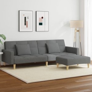 vidaXL VidaXL 2-Seater Sofa Bed with Footstool Dark Gray Fabric 1