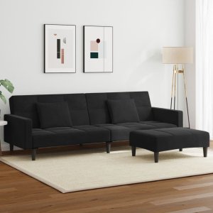 vidaXL VidaXL 2-Seater Sofa Bed with Footstool Black Velvet 1