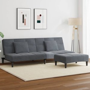 vidaXL VidaXL 2-Seater Sofa Bed with Footstool Dark Gray Velvet 1