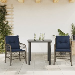 vidaXL VidaXL 3 Piece Bistro Set with Cushions Gray Poly Rattan 1