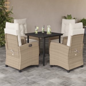 vidaXL VidaXL 5 Piece Patio Dining Set with Cushions Beige Poly Rattan 1