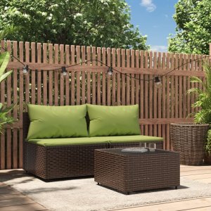 vidaXL VidaXL 3 Piece Patio Lounge Set with Cushions Brown Poly Rattan 1