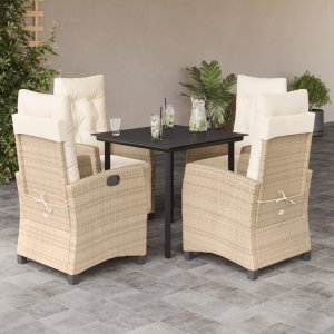 vidaXL VidaXL 5 Piece Patio Dining Set with Cushions Beige Poly Rattan 1