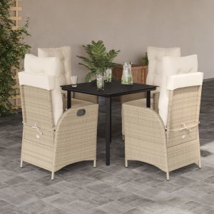 vidaXL VidaXL 5 Piece Patio Dining Set with Cushions Beige Poly Rattan 1