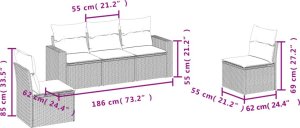 vidaXL vidaXL 5-cz. zestaw mebli do ogrodu, poduszki, jasnoszary rattan PE 3