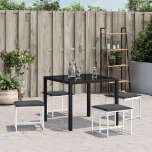 vidaXL vidaXL Stołki ogrodowe z poduszkami, 4 szt., białe, stal i textilene 3