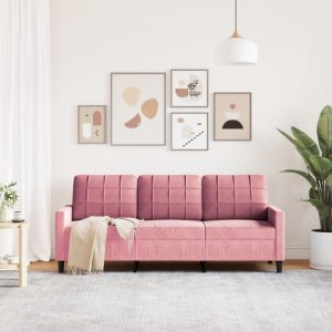 vidaXL Sofa 3-osobowa, różowa, 180 cm, obita aksamitem 3
