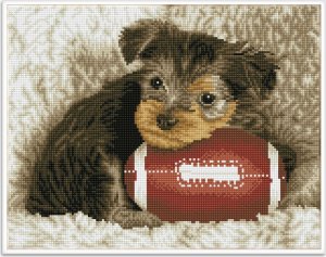 DIAMOND DOTZ Haft diamentowy Diamond Dotz Diamentowa mozaika Footy Pup Szczeniak z piłką do rugby 49x40cm DQ8017 1