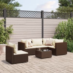 vidaXL VidaXL 6 Piece Patio Lounge Set with Cushions Brown Poly Rattan 1