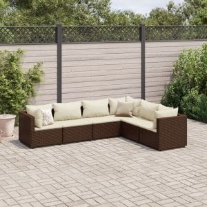 vidaXL VidaXL 6 Piece Patio Lounge Set with Cushions Brown Poly Rattan 1