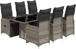 vidaXL 7-cz. zestaw mebli bistro z poduszkami, szary, polirattan 2