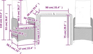 vidaXL 3-cz. zestaw mebli ogrodowych z poduszkami, beżowy, polirattan 7