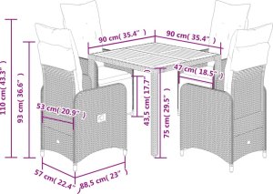 vidaXL vidaXL 5-cz. zestaw ogrodowych mebli bistro z poduszkami, czarny 7