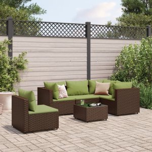 vidaXL VidaXL 6 Piece Patio Lounge Set with Cushions Brown Poly Rattan 1