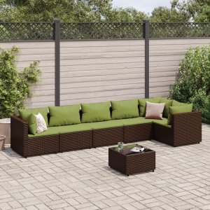 vidaXL VidaXL 7 Piece Patio Lounge Set with Cushions Brown Poly Rattan 1