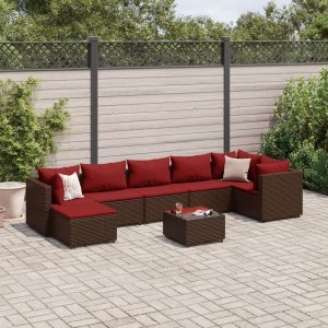 vidaXL VidaXL 8 Piece Patio Lounge Set with Cushions Brown Poly Rattan 1