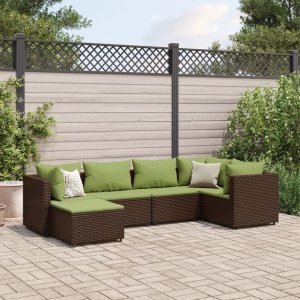 vidaXL VidaXL 6 Piece Patio Lounge Set with Cushions Brown Poly Rattan 1