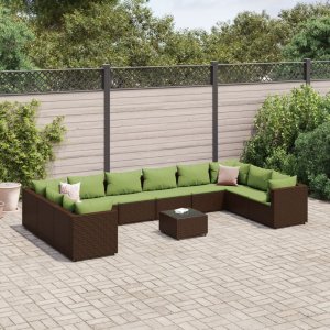 vidaXL VidaXL 11 Piece Patio Lounge Set with Cushions Brown Poly Rattan 1