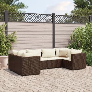 vidaXL VidaXL 6 Piece Patio Lounge Set with Cushions Brown Poly Rattan 1