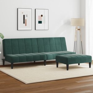 vidaXL VidaXL 2-Seater Sofa Bed with Footstool Dark Green Velvet 1