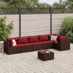 vidaXL VidaXL 7 Piece Patio Lounge Set with Cushions Brown Poly Rattan 1