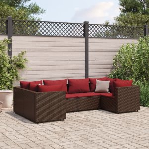 vidaXL VidaXL 6 Piece Patio Lounge Set with Cushions Brown Poly Rattan 1