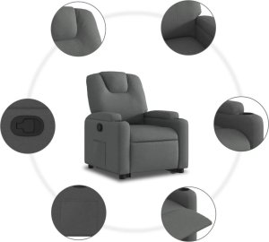 vidaXL Podnoszony fotel rozkładany, ciemnoszary, obity tkaniną 7