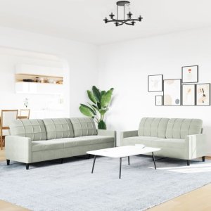 vidaXL vidaXL 2-częściowy komplet wypoczynkowy, obity aksamitem, jasnoszary 3