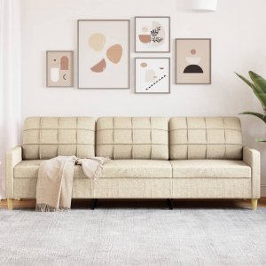 vidaXL vidaXL 3-osobowa sofa, kremowa, 210 cm, tapicerowana tkaniną 1