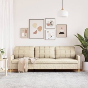 vidaXL vidaXL 3-osobowa sofa, kremowa, 210 cm, tapicerowana tkaniną 3